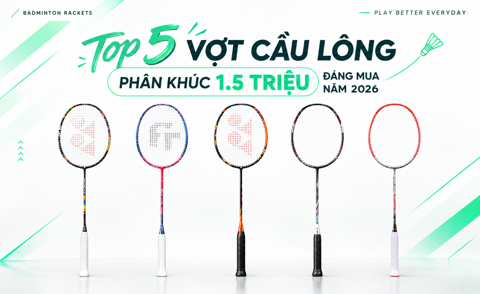 Top 5 vợt cầu lông phân khúc 1.5 triệu đáng mua năm 2026.