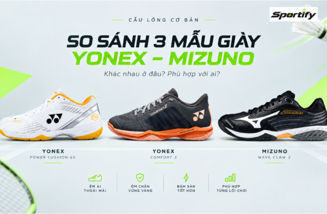 So sánh 3 giày cầu lông Yonex 65Z3, Wave Claw 2, Comfort Z3.